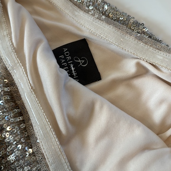 NWOT Adrianna Papell One Shoulder, Blouson Dress. Champagne, Sz 8 - Picture 6 of 7